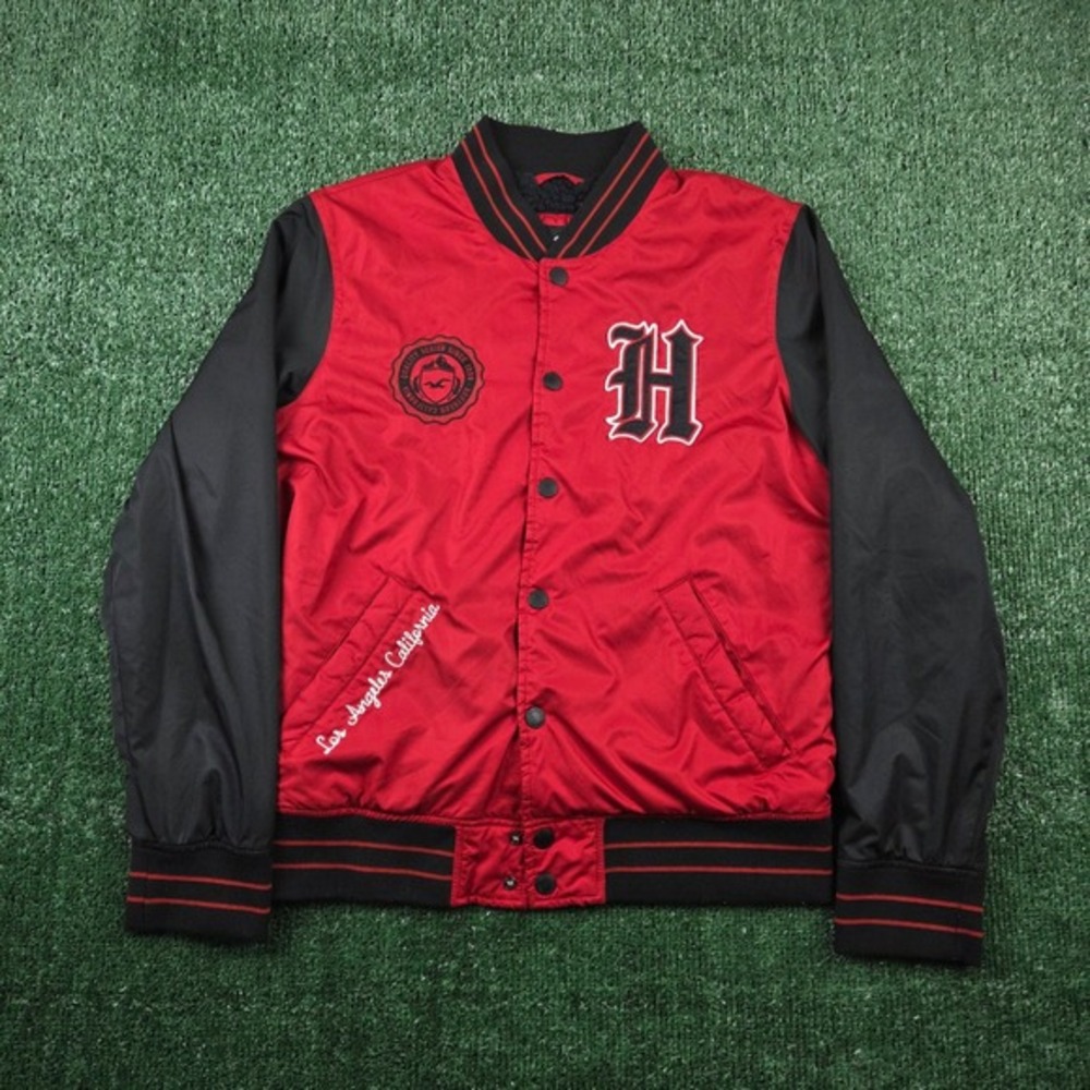 Hollister Red Black Varsity Bomber Jacket Sherpa‎ Lined California Mens Small - Picture 2 of 8